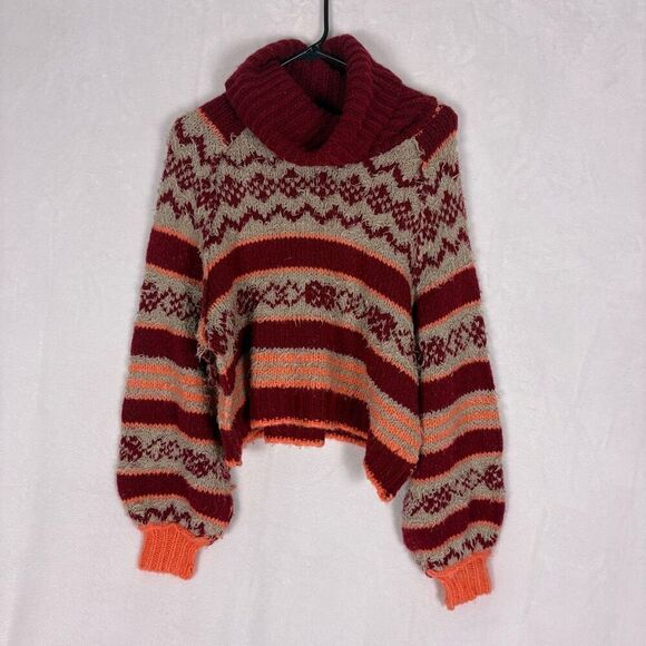 Free People Sweaters - Free People Check Me Out in Holly Berry Combo Turtleneck Pullover Sweater Size S